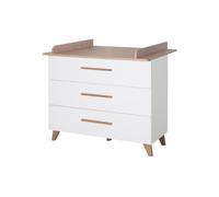 roba Commode à langer Ole avec matelas à langer amovible - Table à langer avec 3 tiroirs avec pieds et poignées en bois massif - bois blanc /Reproduction sombre
