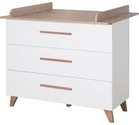 roba Commode à langer Ole avec matelas à langer amovible - Table à langer avec 3 tiroirs avec pieds et poignées en bois massif - bois blanc /Reproduction sombre