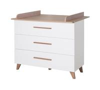 roba Commode à Langer Scandinave Ole - 3 Tiroirs à Extension Totale - Plan Amovible - Convertible en Commode Classique - Pieds et Poignées en Bois Massif - Blanc/Chêne Foncé, 1731859