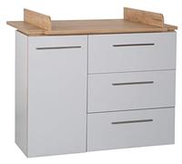 roba Commode à Langer "Tobi" avec Plan Amovible - 3 Tiroirs et 1 Porte - Fermeture Douce - Gris Clair/Décor Bois (Chêne Doré)