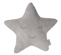 roba Coussin Décoratif pour Chambre d'Enfant en Forme d'Étoile roba Style - 32 x 28 cm - Oreiller Bébé en Peluche - Visage Souriant Brodé - Gris Argenté
