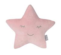 roba Coussin Décoratif pour Chambre d'Enfant en Forme d'Étoile roba Style - 32 x 28 cm - Oreiller Bébé en Peluche - Visage Souriant Brodé - Rose Pastel