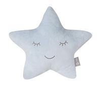roba Coussin Décoratif pour Chambre d'Enfant en Forme d'Étoile roba Style - 32 x 28 cm - Oreiller Bébé en Peluche - Visage Souriant Brodé - Bleu Clair