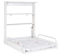 Table à langer murale rabattable - ROBA - Matelas imperméable inclus - 2 Étagères intégrées - Bois Laqué Blanc
