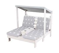 roba Double Chaise Longue pour Enfants avec Coussins Little Stars Déhoussables - Porte Gobelet et Pare-Soleil - Supporte Jusqu'à 100 kg - Bois Gris Résistant aux Intempéries