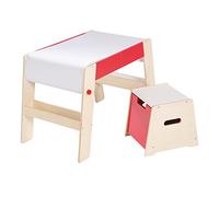 roba Ensemble Bureau à Dessin + Tabouret pour Enfants - avec Papier Déroulable et Rangement sous l'Assise - pour Filles et Garçons dès 18 Mois - Bois Naturel / Rouge