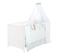 roba Ensemble Complet de Lit Bébé Woodland Buddies - Lit Évolutif 70 x 140 en Bois + Matelas, Linge de Lit, Baldaquin et Support de Baldaquin - À Partir de 6 Mois - Blanc