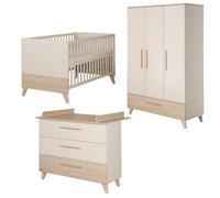Chambre bébé trio : Lit évolutif 70 x 140 cm + Commode à langer + Armoire - SIDNEY - ROBA - Chêne / Beige