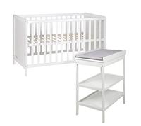 roba Ensemble de Chambre Duo - Lit Cododo 60 x 120 cm + Table à Langer avec Matelas - Blanc/Gris