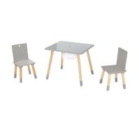 Roba Ensemble table et 2 chaises pour enfants – filet de rangement, pieds bois massif – Gris/Naturel