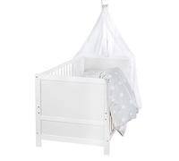 roba Ensemble lit bébé étoiles Grises - 70 x 140 cm - Lit Enfant évolutif avec literie, Ciel, Matelas - Hauteur réglable - pour lit Junior