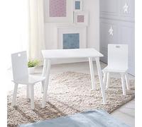 roba Ensemble Table + 2 Chaises Enfants - Pieds en Bois Massif - Style Scandinave - Laqué Blanc
