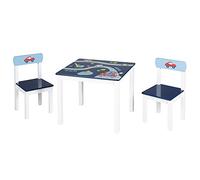 roba Ensemble Table + 2 Chaises Enfants Rennfahrer - Motif Véhicules - Ensemble de Meubles - Blanc / Bleu, Petit