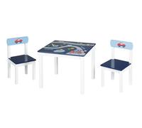 roba Ensemble Table + 2 Chaises Enfants Rennfahrer - Motif Véhicules - Ensemble de Meubles - Blanc / Bleu, Petit