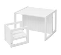 roba Ensemble de sièges de style campagnard pour enfants, 1 tabouret & un banc pour enfants transformable en table, blanc