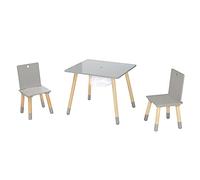 roba Ensemble Table et 2 Chaises Enfants avec Filet de Rangement - Pieds en Bois Massif - pour Filles et Garçons de 2 Ans et plus - Supporte 50 kg - Gris / Naturel