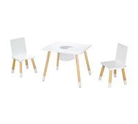 roba Ensemble Table et 2 Chaises Enfants avec Filet de Rangement - Pieds en Bois Massif - pour Filles et Garçons de 2 Ans et plus - Supporte 50 kg - Blanc / Naturel