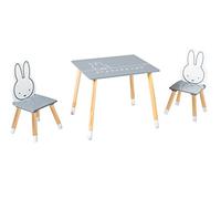 Roba Ensemble table + 2 chaises enfants miffy® – Pieds bois massif dossier oreilles lapin Gris/Blanc