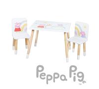 roba Ensemble Table et 2 Chaises Enfants Peppa Pig - Pieds en Bois Massif - pour Filles et Garçons de 2 Ans et Plus - Motif Truie Cochon et Arc-en-Ciel - Rose/Blanc