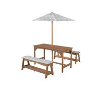 Roba Ensemble de sièges enfants Outdoor+ – table & 2 bancs, parasol Little Stars, coussins, teck