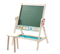 roba Ensemble Tableau et Tabouret pour Enfant - Convertible en Bureau - Double Face Magnétique et Craie - Bois Naturel