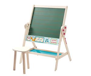 roba Ensemble Tableau et Tabouret pour Enfant - Convertible en Bureau - Double Face Magnétique et Craie - Bois Naturel
