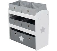 roba Étagère pour Jouets Enfant en Bois Stars - 5 Paniers en Tissu Amovibles - Meuble de Rangement pour les Jouets - 64 x 30 x 60 cm - Motif Étoile / Gris