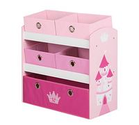roba Étagère de Rangement Krone pour Chambre Fille - 5 Casiers Amovibles en Tissu pour Jouets - Motif Château / Rose