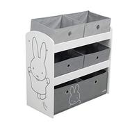 roba Étagère pour Jouets Enfant en Bois miffy® - 5 Paniers en Tissu Amovibles - Meuble de Rangement pour les Jouets - 64 x 30 x 60 cm - Motif Lapin / Gris