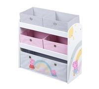 roba Étagère pour Jouets Enfant en Bois Peppa Pig - 5 Boîtes en Tissu Amovibles - Motif Truie - Meuble de Rangement pour Jouets et Livres - 64 x 30 x 60 cm - Rose/Gris