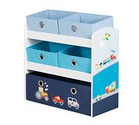 Roba Étagère à jouets Rennfahrer en bois – 5 paniers tissu amovibles – 64×30×60 cm bleu