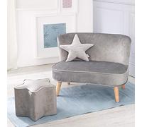 Set Canapé Enfant + Pouf Étoile + Coussin Décoratif En Velours - Lil Sofa Gris Argenté TU