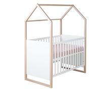 Roba Lit bébé 2en1 Cabane 60 x 120 cm - réglable 6 hauteurs, 5 barreaux amovibles - Chêne/Blanc