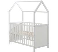 ROBA Lit Bébé Cabane 60x120 cm - Convertible en Lit Cododo - Réglable en Hauteur - Bois Laqué Blanc
