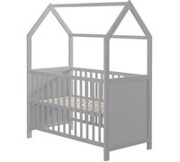 ROBA Lit Bébé Cabane 60x120 cm - Convertible en Lit Cododo - Réglable en Hauteur - Bois Laqué Gris