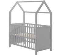 Roba Lit Bébé Cabane 60x120 Cm - Convertible En Lit Cododo - Réglable En Hauteur - Bois Laqué Gris Gris