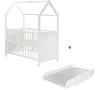 Lit Cabane Cododo En Bois Fsc® Avec Plan Et Matelas À Langer Blanc 60X120