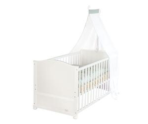 roba Lit bébé Complet 70 x 140 cm - Woodland Buddies - Convertible avec Accessoires - Matelas et baldaquin pour bébés et Tout-Petits - Ensemble de literie 100 x 135 cm - Blanc/Vert