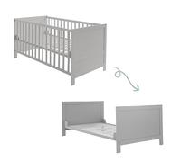Roba Lit bébé évolutif 70x140 – Hauteur réglable, 3 barreaux amovibles, coins inclus – Bois gris