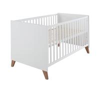 roba Lit Bébé Évolutif 70 x 140 cm Ole - Convertible en Lit Enfant - 0 à 7 Ans - Jusqu'à 50 kg - Hauteur Réglable - 3 Barreaux Amovibles - Bois Blanc/Décor Chêne Foncé