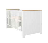 Roba Lit Bébé Évolutif 70x140 Cm Ava - Convertible En Lit Junior - Réglable En Hauteur - 3 Barreaux Amovibles - Blanc / Effet Bois Blanc