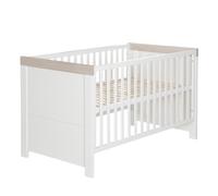 ROBA Lit Bébé Évolutif 70x140 cm - Lucy - Hauteur Ajustable à 3 Niveaux - Convertible en Lit Junior - Blanc Canadien / Effet Bois