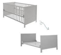 Roba Lit bébé évolutif 70x140 – Hauteur réglable, 3 barreaux amovibles, coins inclus – Bois gris