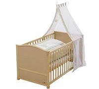 roba Lit Bébé Évolutif Complet Liebhabear 70 x 140 cm - Réglable en Hauteur et Convertible - Équipement Textile Inclus : Matelas + Ciel + Linge - Bois Blanc