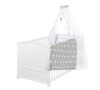 roba Lit Bébé Évolutif Complet Little Stars - 70 x 140 - Equipement Textile au Motif d'Étoiles Inclus - Réglable en Hauteur et Convertible - Blanc