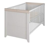 roba Lit Bébé Évolutif en Bois "Helene" - 70x140 cm - Hauteur Réglable - 3 Barreaux Amovibles - Gris clair/Décor Bois