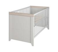 roba Lit Bébé Évolutif en Bois "Helene" - 70x140 cm - Hauteur Réglable - 3 Barreaux Amovibles - Gris clair/Décor Bois