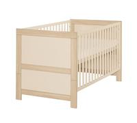 roba Lit bébé évolutif Momo 70 x 140 cm - Lit à barreaux évolutif - Réglable en hauteur - Transformable en lit junior - Bois laqué coloris cachemire/décor chêne Tristan