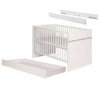 ROBA Lit Bébé Moritz 70x140 cm + Kit de Conversion et Tiroir de lit - Réglable en Hauteur - Bois Blanc / Effet Bois