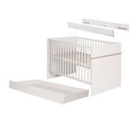 Roba Lit Bébé Moritz 70x140 Cm + Kit De Conversion Et Tiroir De Lit - Réglable En Hauteur - Bois Blanc / Effet Bois Blanc